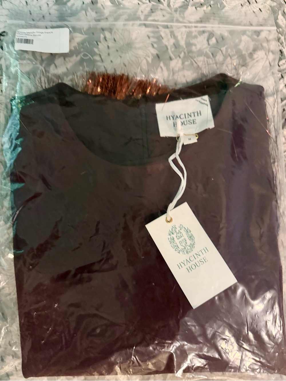 HYACINTH HOUSE :: NWT :: Bronze Metallic Fringe Short Sleeve Top - Picture 8 of 8